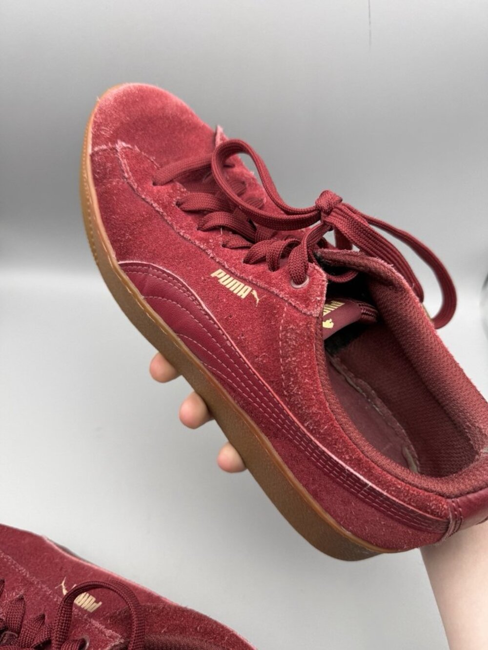 Puma US 9.5 Women's Platform Sneakers Suede Red Brown Lace Up Ladies - Picture 11 of 13